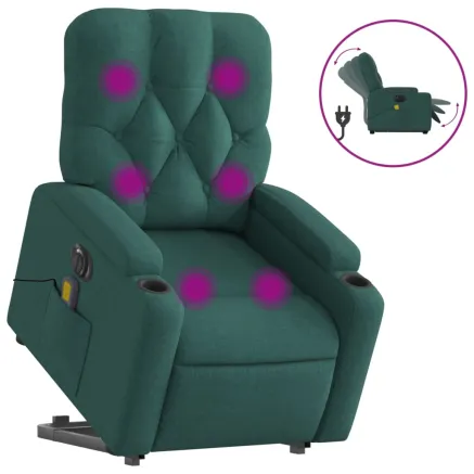 Fauteuil inclinable de massage électrique Vert foncé Tissu 2
