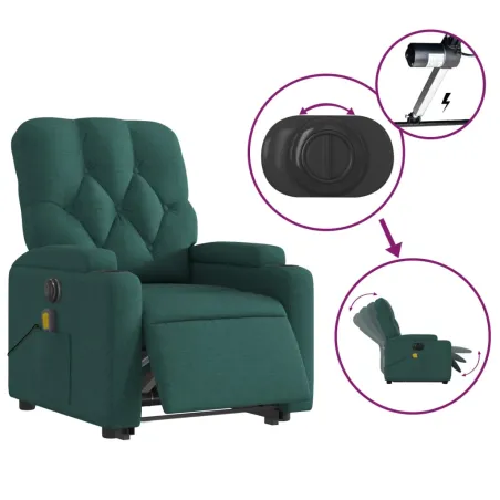 Fauteuil inclinable de massage électrique Vert foncé Tissu