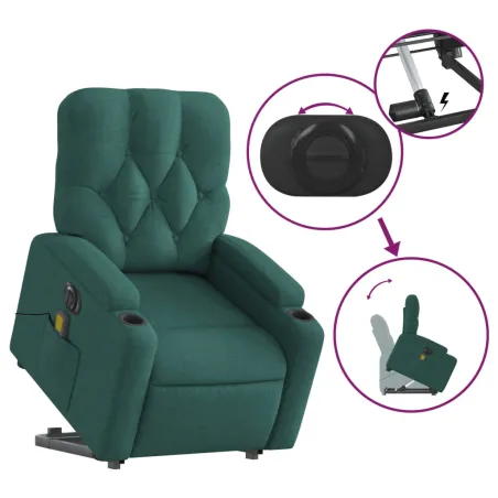 Fauteuil inclinable de massage électrique Vert foncé Tissu