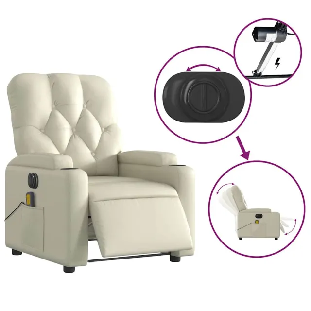 Fauteuil de massage inclinable électrique crème similicuir