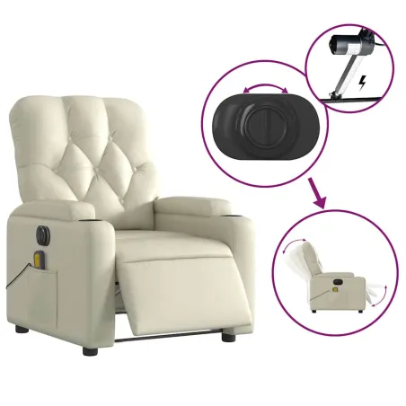 Fauteuil de massage inclinable électrique crème similicuir