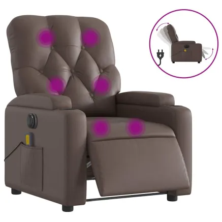 Fauteuil de massage inclinable électrique marron similicuir 2