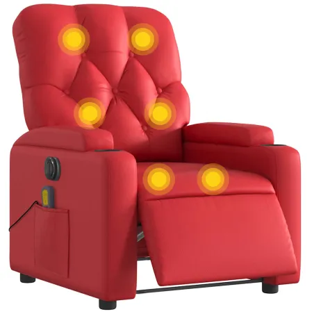 Fauteuil de massage inclinable électrique rouge similicuir