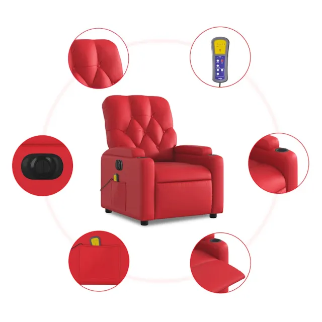 Fauteuil de massage inclinable électrique rouge similicuir