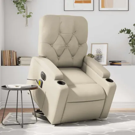 Fauteuil inclinable de massage électrique crème similicuir
