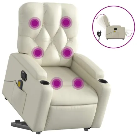 Fauteuil inclinable de massage électrique crème similicuir 2