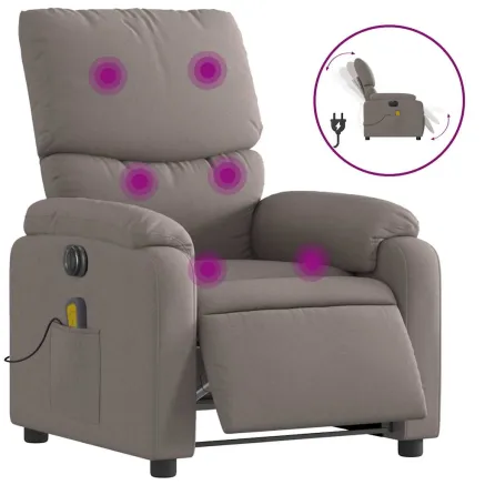 Fauteuil de massage inclinable électrique Taupe Tissu 2