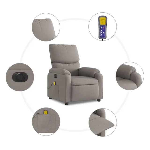 Fauteuil de massage inclinable électrique Taupe Tissu