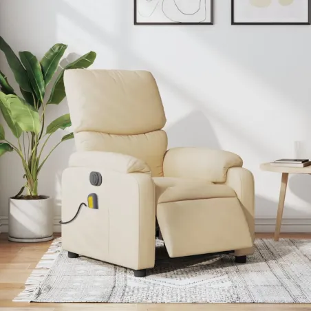 Fauteuil inclinable de massage électrique crème tissu