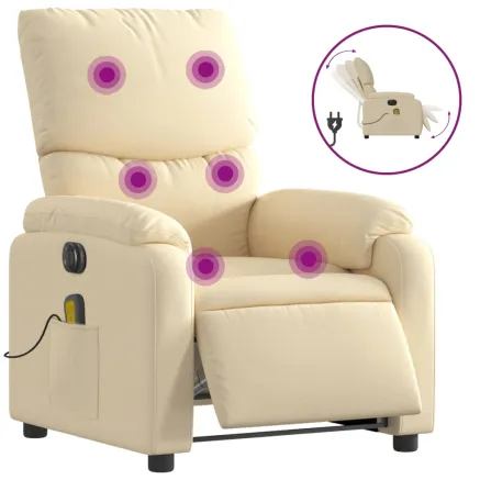 Fauteuil inclinable de massage électrique crème tissu 2