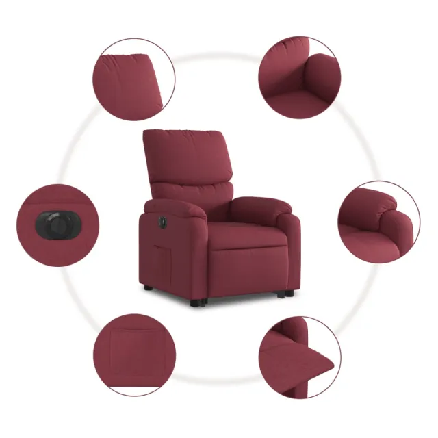 Fauteuil inclinable électrique rouge bordeaux tissu