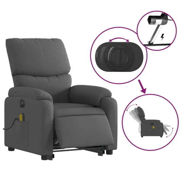 Fauteuil inclinable de massage électrique Gris foncé Tissu