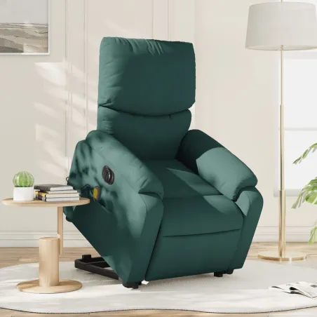 Fauteuil inclinable de massage électrique Vert foncé Tissu