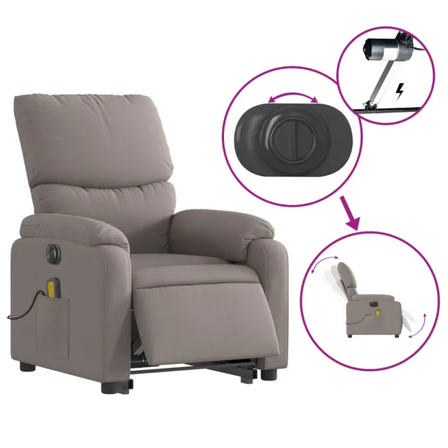 Fauteuil inclinable de massage électrique Taupe Tissu