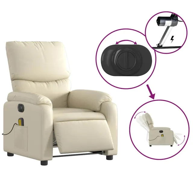 Fauteuil de massage inclinable électrique crème similicuir