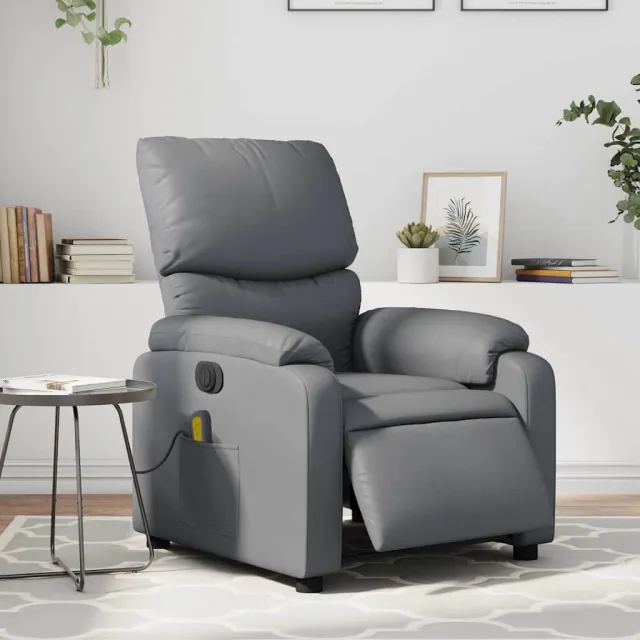 Fauteuil de massage inclinable électrique gris similicuir