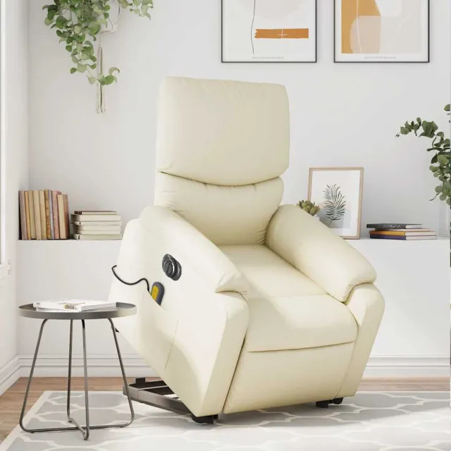 Fauteuil inclinable de massage électrique crème similicuir