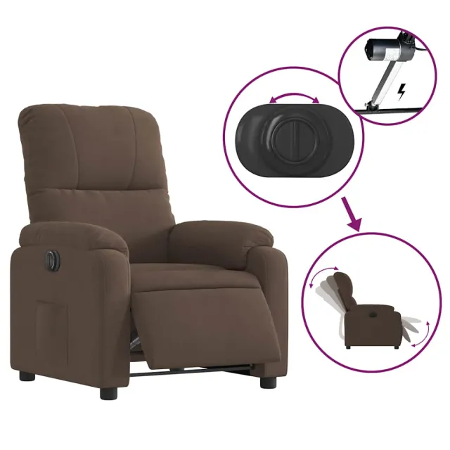 Fauteuil inclinable électrique marron tissu microfibre
