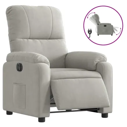 Fauteuil inclinable électrique gris clair tissu microfibre 2
