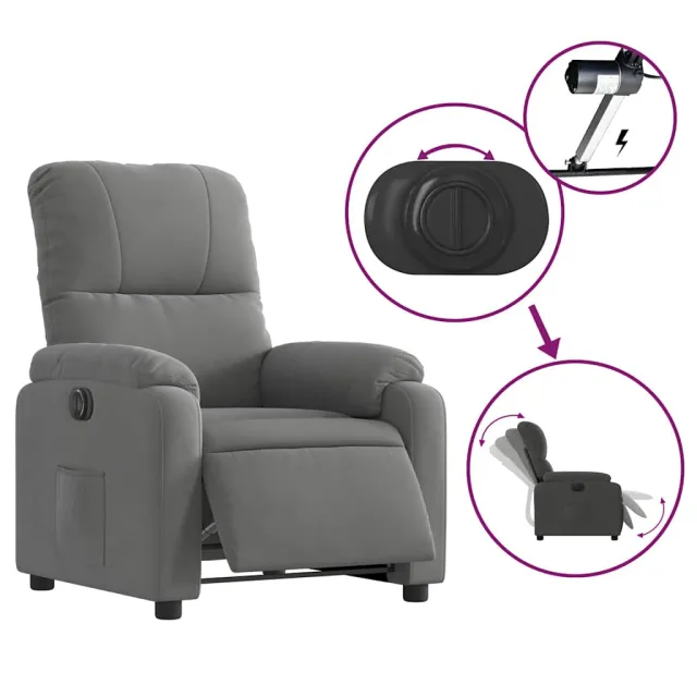 Fauteuil inclinable électrique gris foncé tissu microfibre