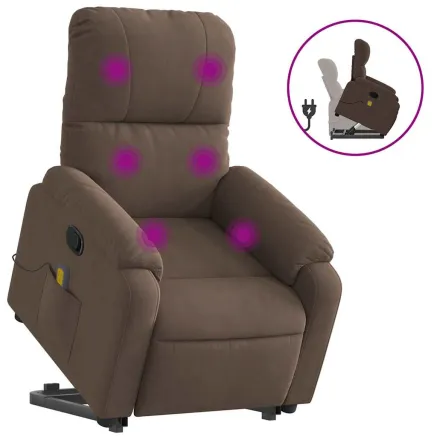 Fauteuil inclinable de massage marron tissu microfibre 2