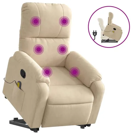 Fauteuil inclinable de massage crème tissu microfibre