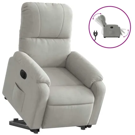 Fauteuil inclinable électrique gris clair tissu microfibre 2