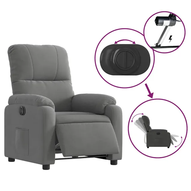 Fauteuil inclinable électrique gris foncé tissu microfibre