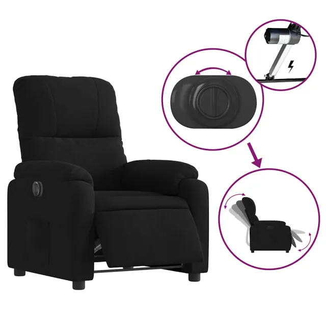 Fauteuil inclinable électrique noir tissu microfibre