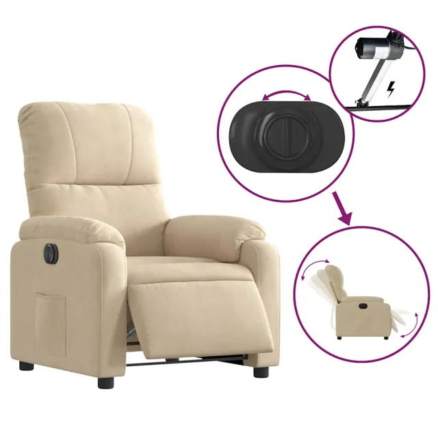 Fauteuil inclinable électrique crème tissu microfibre