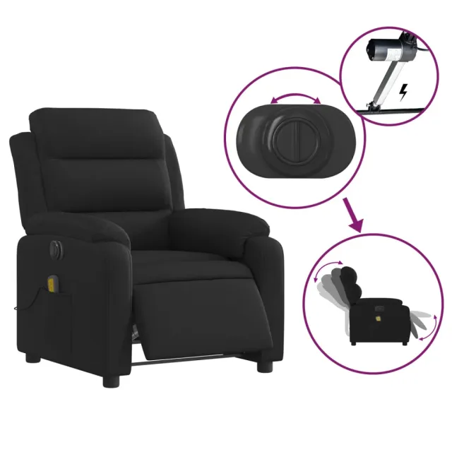 Fauteuil de massage inclinable électrique Noir Tissu