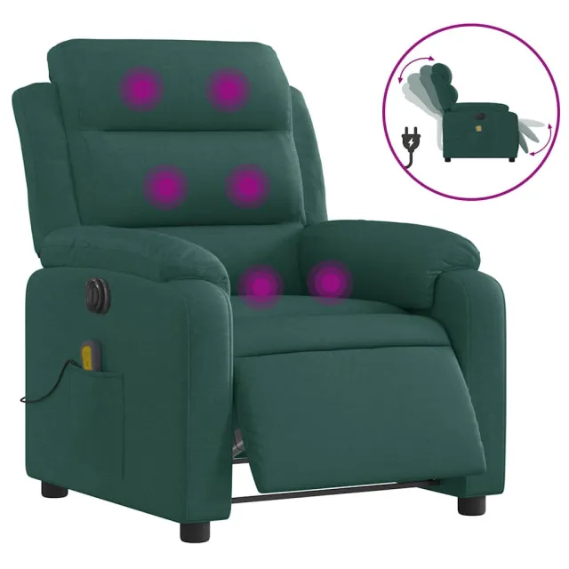 Fauteuil de massage inclinable électrique Vert foncé Tissu