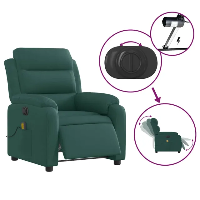 Fauteuil de massage inclinable électrique Vert foncé Tissu