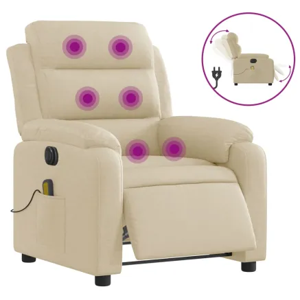 Fauteuil inclinable de massage électrique crème tissu 2