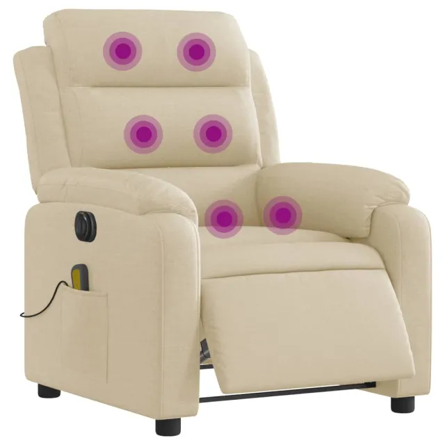 Fauteuil inclinable de massage électrique crème tissu