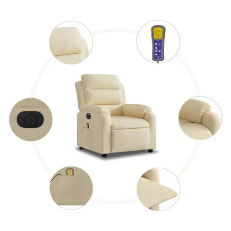 Fauteuil inclinable de massage électrique crème tissu