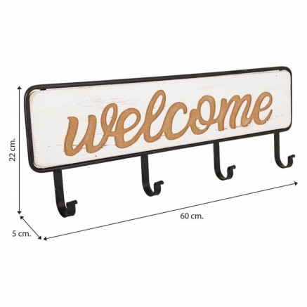 Perchero de Pared Alexandra House Living Welcome Blanco Madera MDF 5 x 2