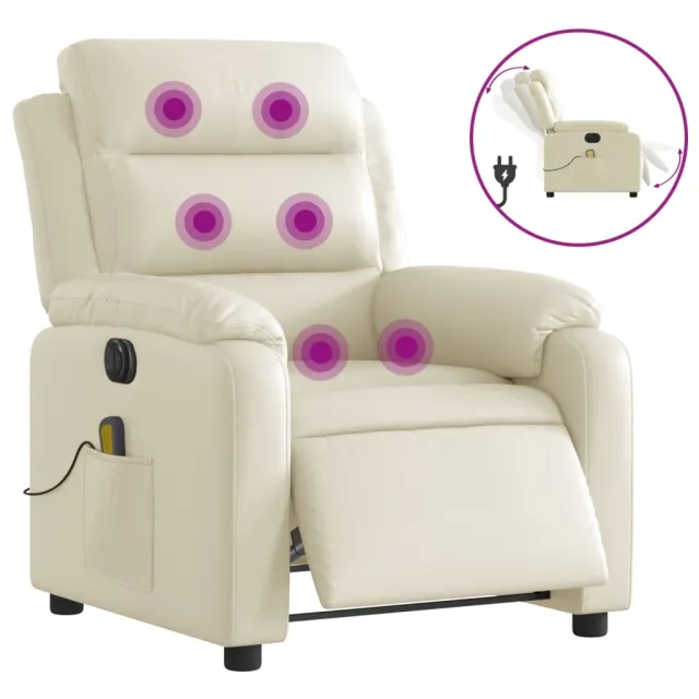 Fauteuil de massage inclinable électrique crème similicuir