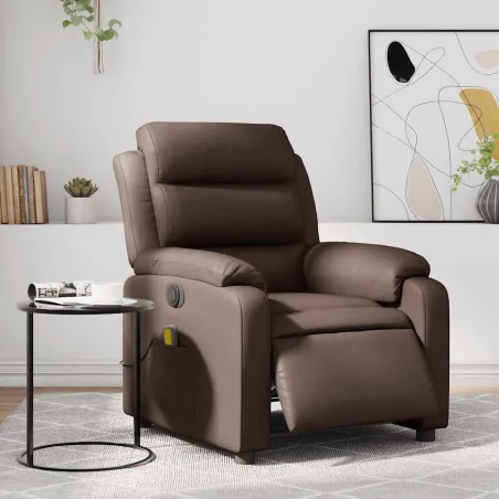 Fauteuil de massage inclinable électrique marron similicuir
