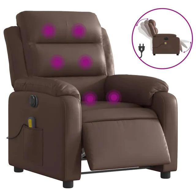 Fauteuil de massage inclinable électrique marron similicuir