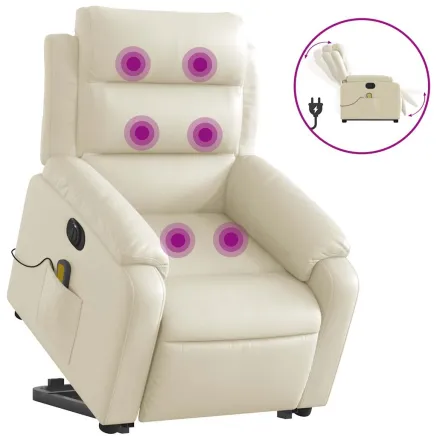Fauteuil inclinable de massage électrique crème similicuir 2
