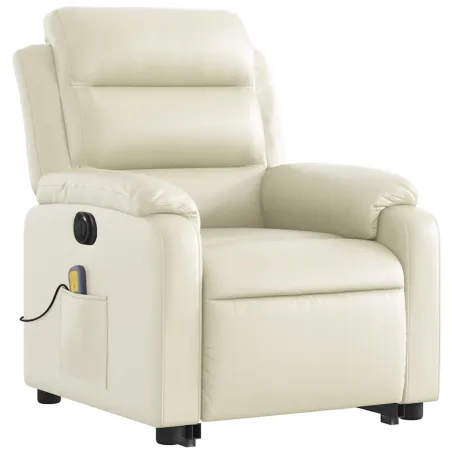 Fauteuil inclinable de massage électrique crème similicuir