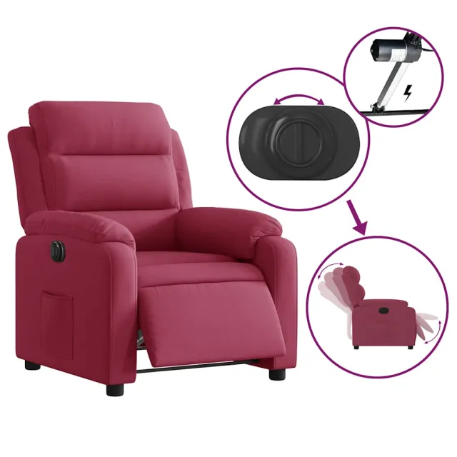 Fauteuil inclinable électrique rouge bordeaux velours