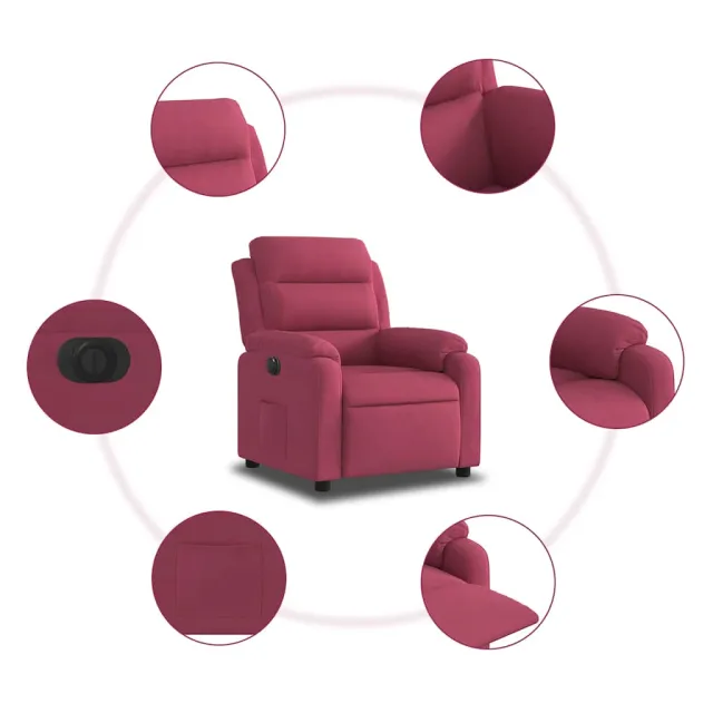 Fauteuil inclinable électrique rouge bordeaux velours