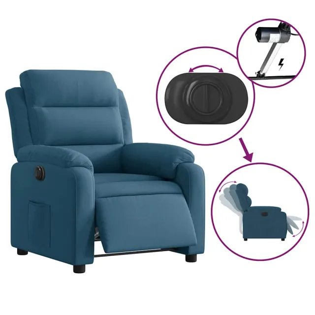 Fauteuil inclinable électrique bleu velours