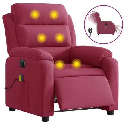 Fauteuil inclinable massage électrique rouge bordeaux velours 2