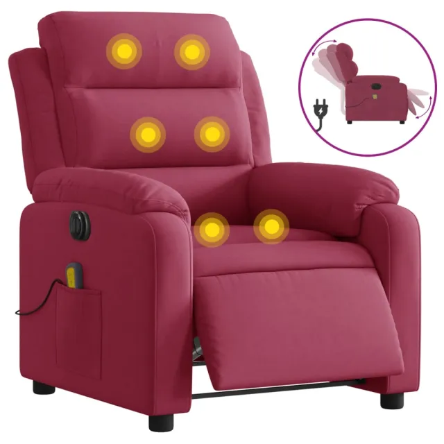 Fauteuil inclinable massage électrique rouge bordeaux velours