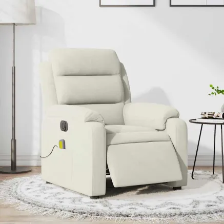 Fauteuil inclinable de massage électrique crème velours