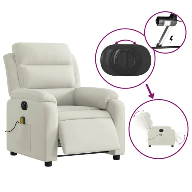 Fauteuil inclinable de massage électrique crème velours