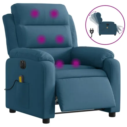 Fauteuil inclinable de massage électrique bleu velours 2